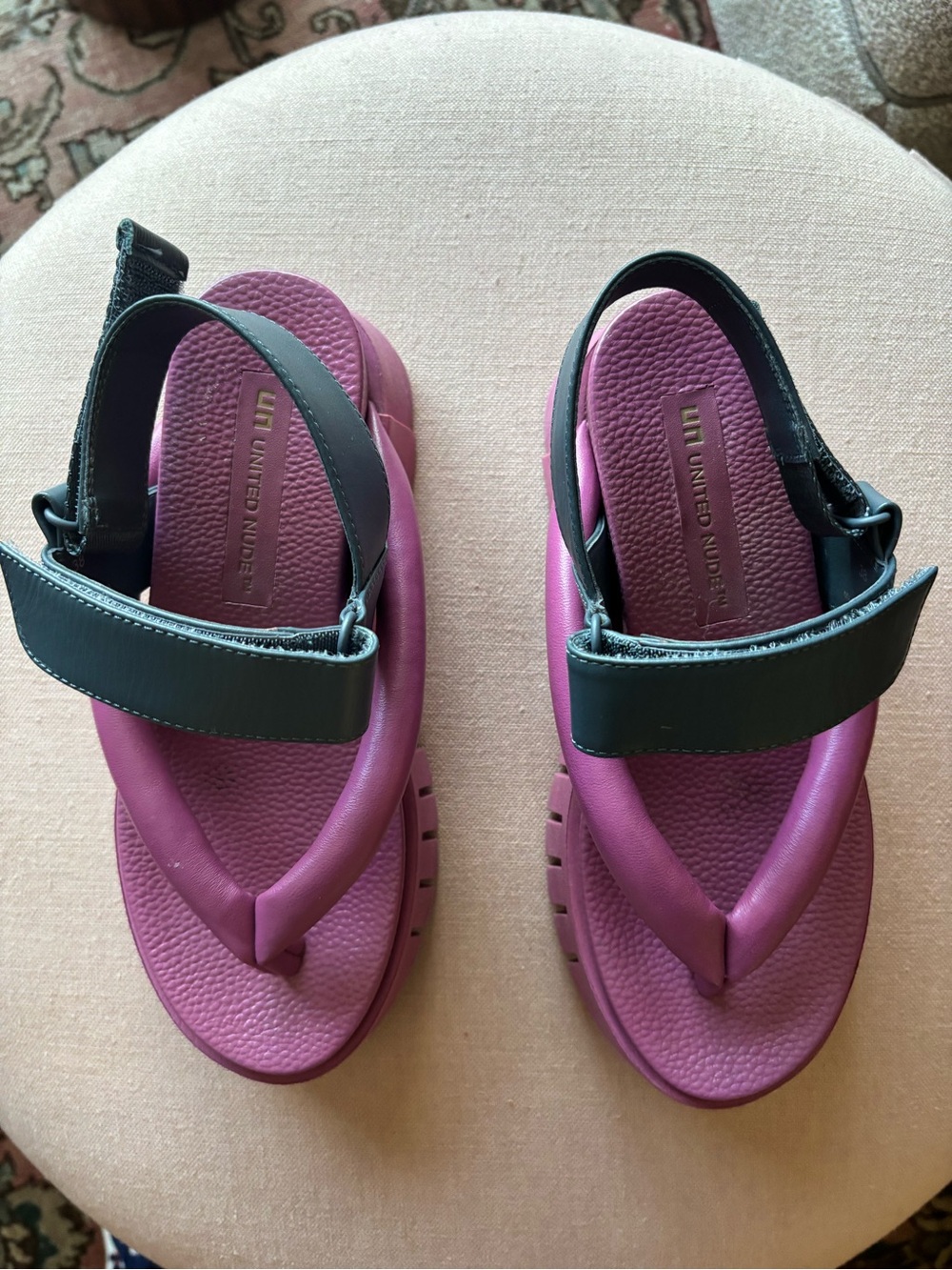 United Nude pink and navy platform thong